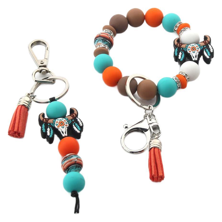 Wholesale Denim Silicone Wrist Keychain Accessories Beaded Pendant  Keychain